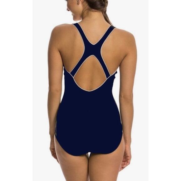 Speedo Women's One Piece Swimsuit,Keyhole Racerback, Moderate Cut Sz Med Navy - Picture 3 of 14